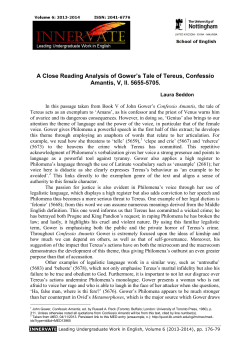 A Close Reading Analysis of Gower`s Tale of Tereus, Confessio