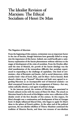 The Idealist Revision of Marxism: The Ethical Socialism of Henri De