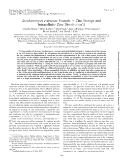Saccharomyces cerevisiae Vacuole in Zinc Storage