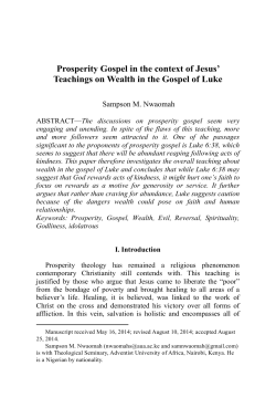 Prosperity Gospel in the context of Jesus` Teachings on Wealth in