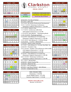 9/5/2016 Labor Day 10/7/2016 No School (Professional