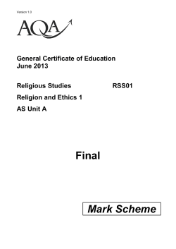 A-level Religious Studies Mark scheme RSS01 - Religion and