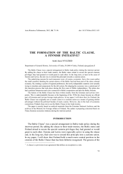 THE FORMATION OF THE BALTIC CLAUSE. A FINNISH INITIATIVE?