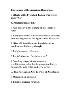 The Causes of the American Revolution I. Effects of the French