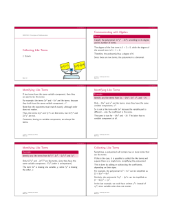 Collecting Like Terms Communicating with Algebra Identifying Like