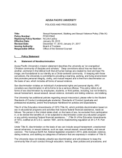 Sexual Harassment, Stalking, and Sexual Violence Policy