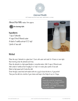 Ingredients 1 cup of almonds 4 cups (1 litre) filtered water A dash of