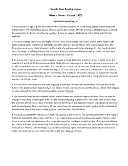 Sample Close Reading Lesson I Have a Dream