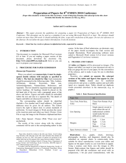 Preparation of Papers for 8 EMSES 2010 Conference