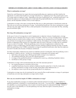 IMPORTANT INFORMATION ABOUT YOUR COBRA