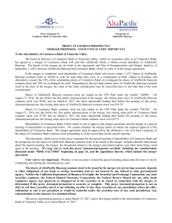 PROXY STATEMENT/PROSPECTUS MERGER PROPOSED