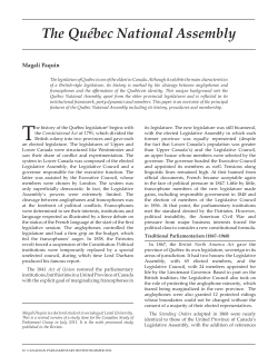 The Qu&eacute;bec National Assembly - Revue parlementaire canadienne