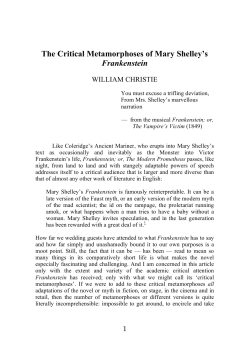 The Critical Metamorphoses of Mary Shelley`s Frankenstein