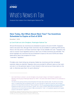 Tax Incentives Scheduled to Expire at End of 2016