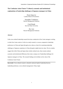 The Confucian Asian Cluster? Cultural, economic and institutional