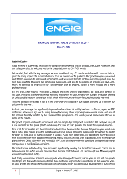 1 Engie &ndash; May 5th, 2017 FINANCIAL INFORMATION AS OF MARCH