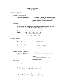 Unit 2 &ndash; Exponents