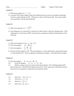 Name Algebra Chapter 2 Study Guide Lesson 2.1 1.) What is the