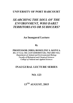 123rd Inaugural Lecture -2015 by Prof (Mrs) Roseline S. Konya