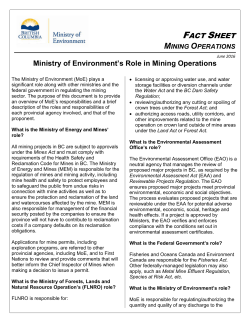 FACT SHEET Ministry of Environment`s Role in Mining Operations