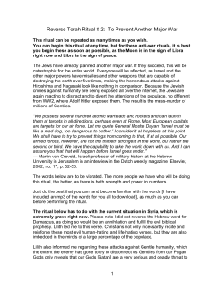 Reverse Torah Ritual # 2: To Prevent Another Major War