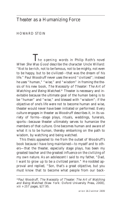 Theater as a Humanizing Force