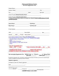 Cherryvale Diploma Center **Do You Currently Have **GED ___No