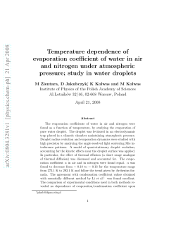 Temperature dependence of evaporation coefficient of water in air