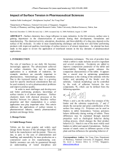 Impact of Surface Tension in Pharmaceutical Sciences