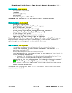 Short Story Unit Syllabus/ Class Agenda August