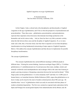 1 Applied Linguistics in an age of globalization B. Kumaravadivelu
