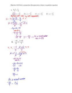 Objective #18 Solve a proportion that generates a linear or quadratic
