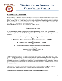 CNA APPLICATION INFORMATION VICTOR VALLEY COLLEGE