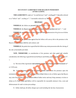 Occupancy Agreement Seller in Possession After Closing
