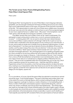 The Terrain across Texts: Poems Eliding/Guiding Poems: Peter