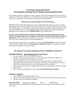 Summer Reading 2016 Rising 6th Grade