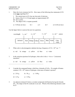 CHEMISTRY 102 Fall 2014 HOUR EXAM I Page 1 1. Draw the