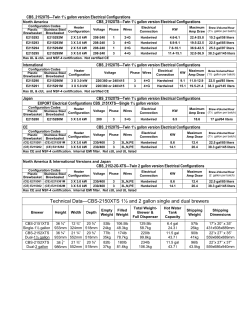 Technical Data&mdash;CBS-2150XTS 1&frac12; and 2 gallon single and