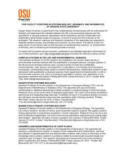 FIVE FACULTY POSITIONS IN SYSTEMS BIOLOGY, GENOMICS