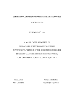 SETTLER COLONIALISM AND MAINSTREAM ECONOMICS JAMES