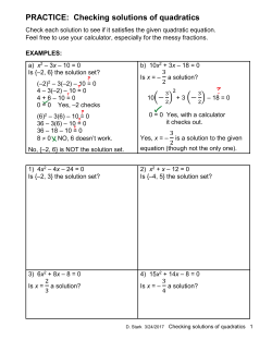 PRACTICE: Checking solutions of quadratics 10(&minus; )