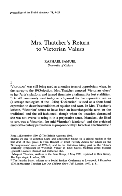 Mrs. Thatcher`s Return to Victorian Values