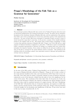 Propp`s Morphology of the Folk Tale as a Grammar for Generation