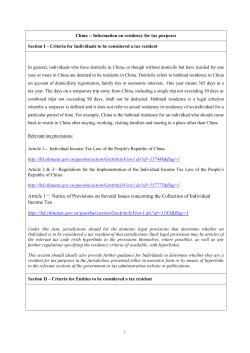 China -- Information on residency for tax purposes