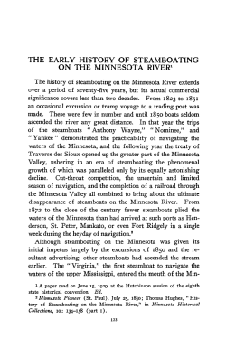 The early history of steamboating on the Minnesota River