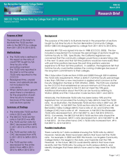 SBCCD 75/25 Section Ratio by College from 2011-12 to 2015-16