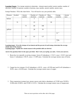Practice Isotopes - Coach Smith`s Chemistry!