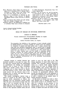 CRITIQUE AND NOTES ROLE OF DREAD IN SUICIDAL BEHAVIOR