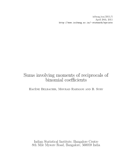 Sums involving moments of reciprocals of binomial coefficients