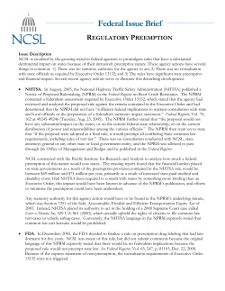 Federal Issue Brief REGULATORY PREEMPTION